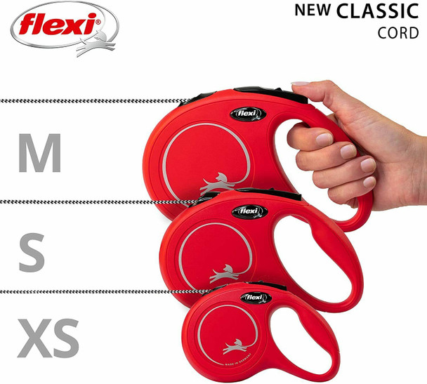 Flexi New Classic Cord Red Medium 8m Retractable Dog Leash/Lead for dogs up to 20kgs/44lbs