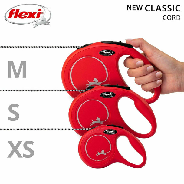 Flexi New Classic Cord Red Medium 8m Retractable Dog Leash/Lead for dogs up to 20kgs/44lbs