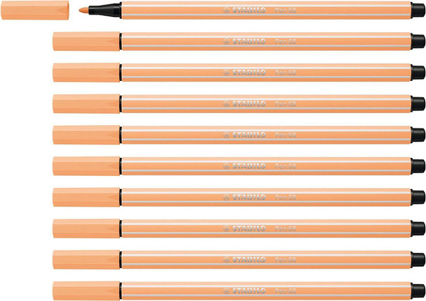 Premium Fibre-Tip Pen - STABILO Pen 68 - Pack of 10 - Light Orange