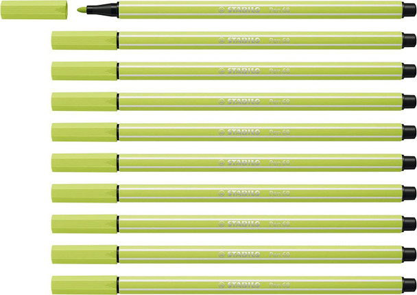 Premium Fibre-Tip Pen - STABILO Pen 68 - Pack of 10 - Lime Green