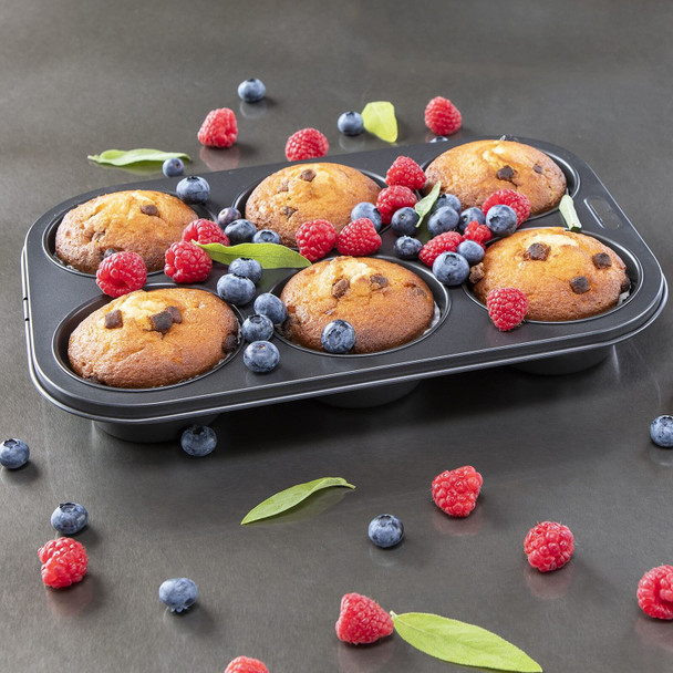 I-Cook 5508 6 Cup Deep Muffin pan, Carbon, Multicolour
