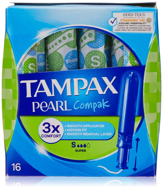 Tampax Pearl Compak Super Tampons with Applicator, Pack of 16