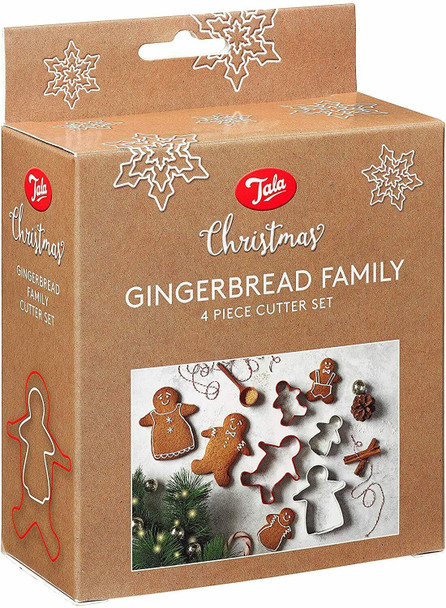 Tala Originals Soft Grip Gingerbread Family Cutters, Set of 4 Stainless Steel Cutters, Perfect for Pastry, Cookie Dough, Short and Gingerbread, Mixed, 10B31439