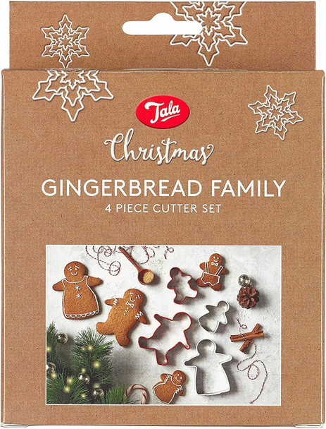 Tala Originals Soft Grip Gingerbread Family Cutters, Set of 4 Stainless Steel Cutters, Perfect for Pastry, Cookie Dough, Short and Gingerbread, Mixed, 10B31439