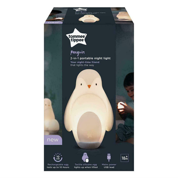 Tommee Tippee 2-in-1 Portable Penguin Nursery Night light with Portable Egg Light, Adjustable Brightness, USB-Powered