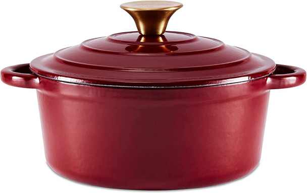 Barbary & Oak BO800250RED Round Cast Iron Casserole Pan with Durable Enamel Interior, 20cm, Bordeaux Red