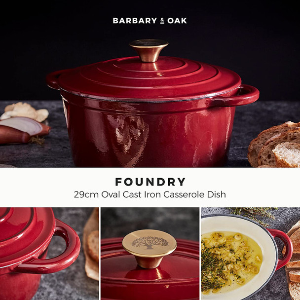 Barbary & Oak BO800250RED Round Cast Iron Casserole Pan with Durable Enamel Interior, 20cm, Bordeaux Red