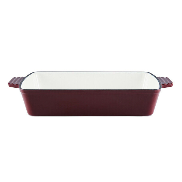 Barbary & Oak BO800258RED Cast Iron Rectangular Roaster with Durable Enamel Interior, 39cm, Bordeaux Red