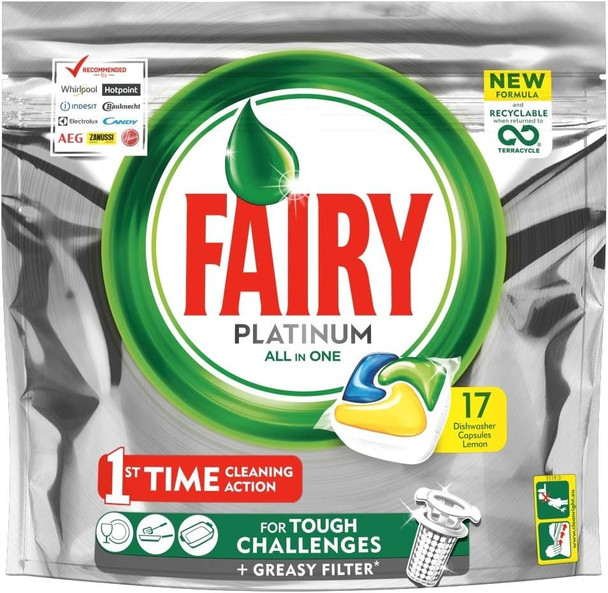 Fairy Platinum Dishwasher 17 Tablets, Lemon