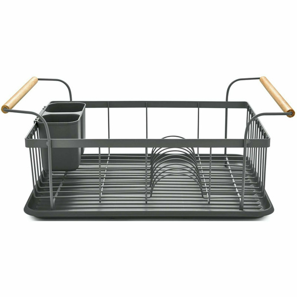 Tower Scandi T847009GRY Dishrack with Wooden Handle for 9 Full Sized Plates, Grey