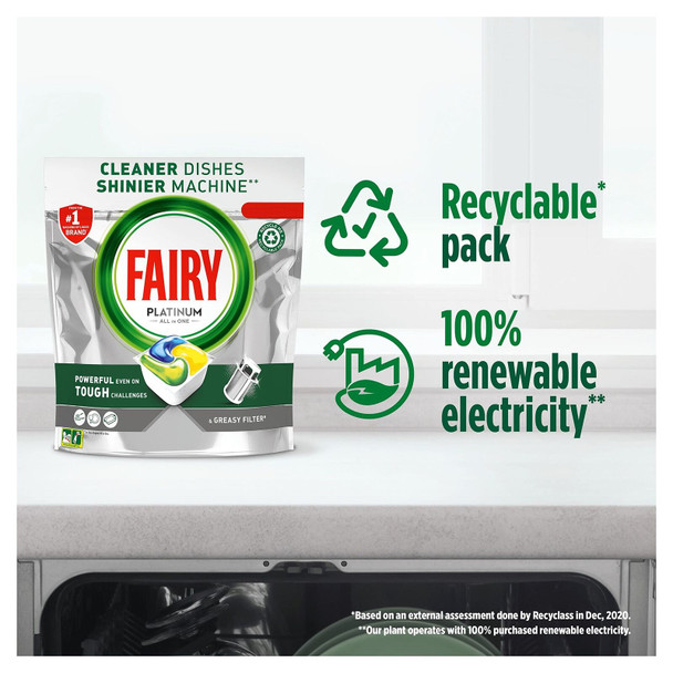 Fairy Platinum All-In-1 Dishwasher Tablets Bulk, 51 Tablets, Lemon, XXL Pack, With Greasy Filter & Rinse Aid Action