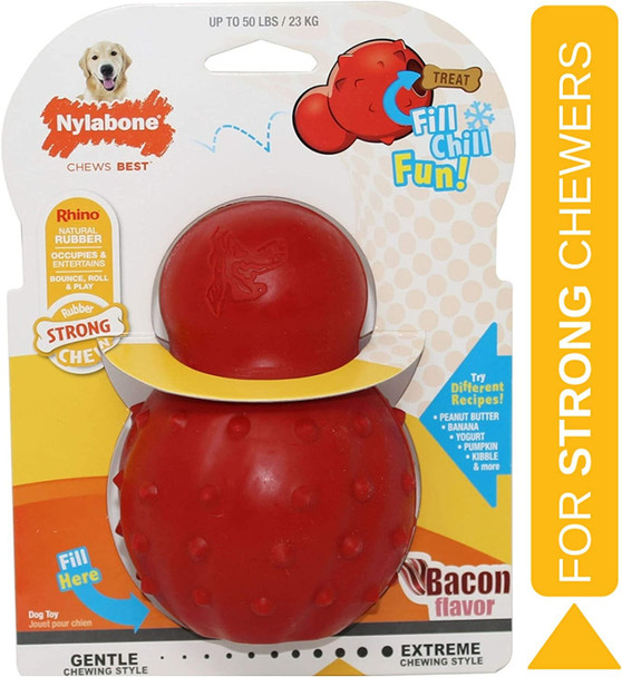 Nylabone Rubber Cone Dog Chew Toy, Bacon Flavour, Stuff with Treats, Peanut Butter & Food, Small, for dogs up to 11kg