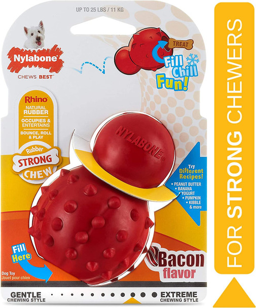 Nylabone Rubber Cone Dog Chew Toy, Bacon Flavour, Stuff with Treats, Peanut Butter & Food, Small, for dogs up to 11kg