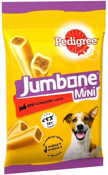 Pedigree Jumbone Mini Adult Small Dog Treats,Beef and Poultry, 4 Chews, 160g