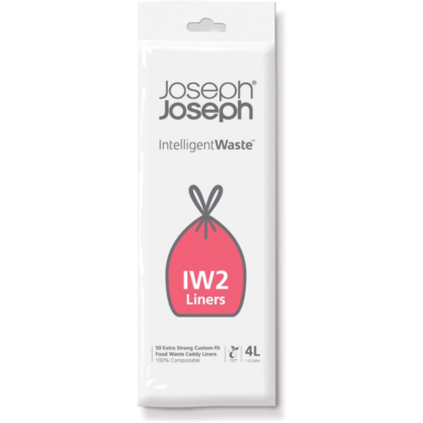 Joseph Joseph IW2 Biodegradable, Compostable Bags, Pack of 50 Food Waste Bin Liners, White, Small, 4 Litres