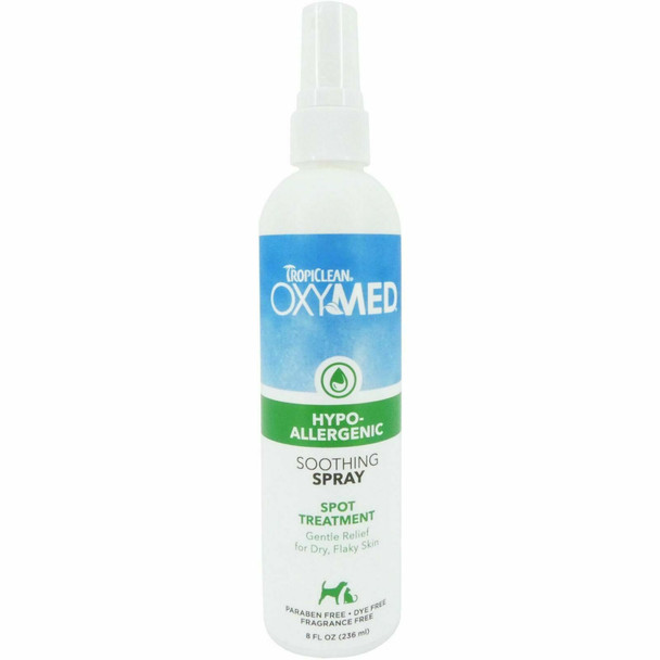 TropiClean OxyMed Medicated Dog Spray for Pets - Anti Itch Soothing Relief for Dry, Flaky Skin Stops Itching Fast - Hypoallergenic Spray, 236ml