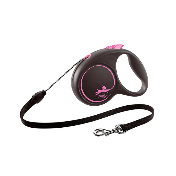 Flexi Black Design Cord Pink Medium 5m Retractable Dog Leash/Lead for dogs up to 20kgs/44lbs