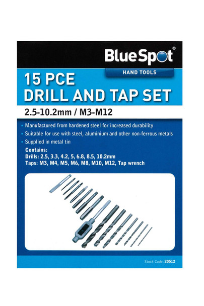 Blue Spot Tools 20512 15PCE Drill and Tap Set (M3-M12) (2.5-10.2mm)