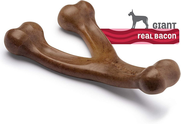 Benebone Durable Wishbone Dog Chew Toy for Aggressive Chewers, Real Bacon, Giant, Made in the USA.