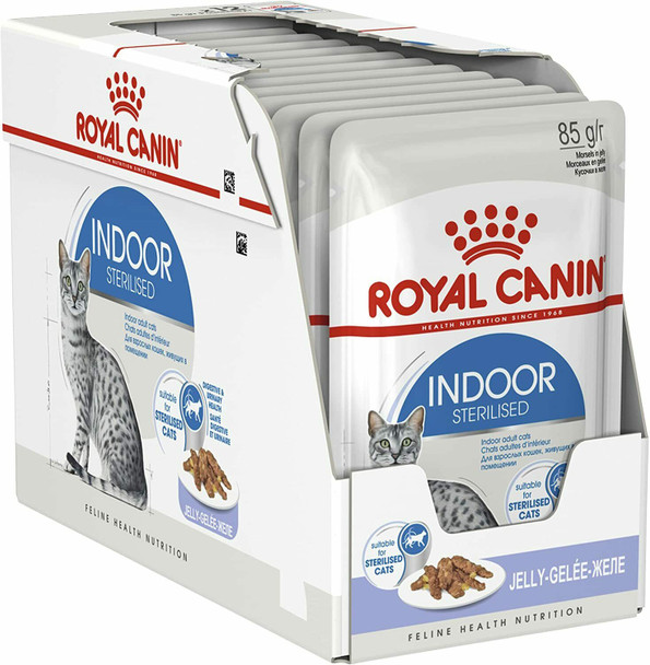 ROYAL CANIN Indoor Sterilised In Jelly Adult Wet Cat Food Pouches - 12 x 85g