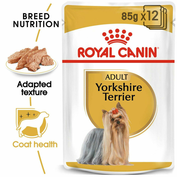 ROYAL CANIN Yorkshire Terrier Adult Dog Food Wet Pouches 85g (Pack of 12)