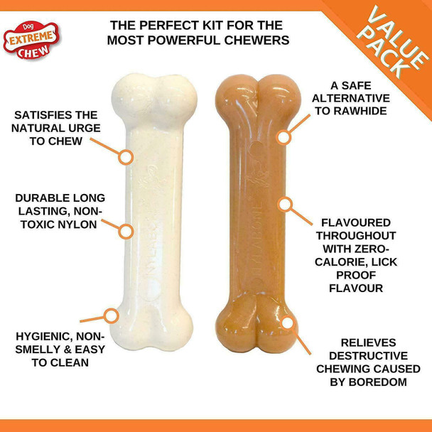 8 x Nylabone Bacon/Chicken Extreme Bone, For Large Dogs - Tough & Durable Nylon