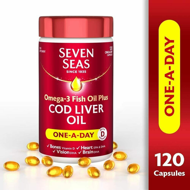 Seven Seas Omega-3 FISH Oil Plus Cod Liver Oil, 120 Capsules