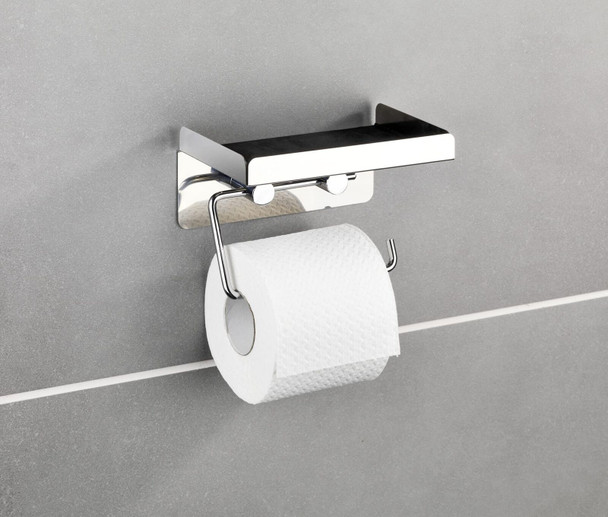 WENKO Toilet roll Holder 2in1, Stainless steel, Silver Shiny, 11.5 x 16 x 12.5 cm