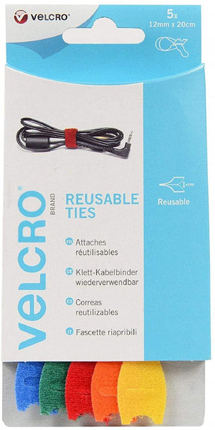 VELCRO Brand VEL-EC60250 One-Wrap Reusable Ties, Multi-Colour, 12mm x 20cm-5Pk, Set of 5 Pieces