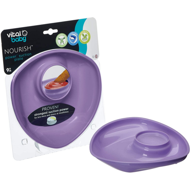 Vital Baby Nourish Power Suction Plate – Baby Led Weaning and Feeding Plate – Strongest Suction – Non-Slip - Scooped Sides - Dipping Pot - BPA, Phthalates & Latex Free - Toddler Self-Feeding, Purple