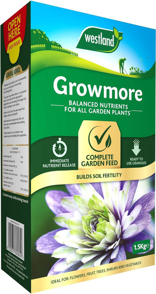 Westland Growmore Garden Lawn, Flower & Plant Fertiliser, NPK 7-7-7, RTU, 1.5kg