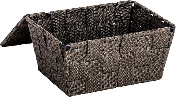 Wenko Bathroom Storage Basket Adria Brown with Lid PP, 19 x 14 cm