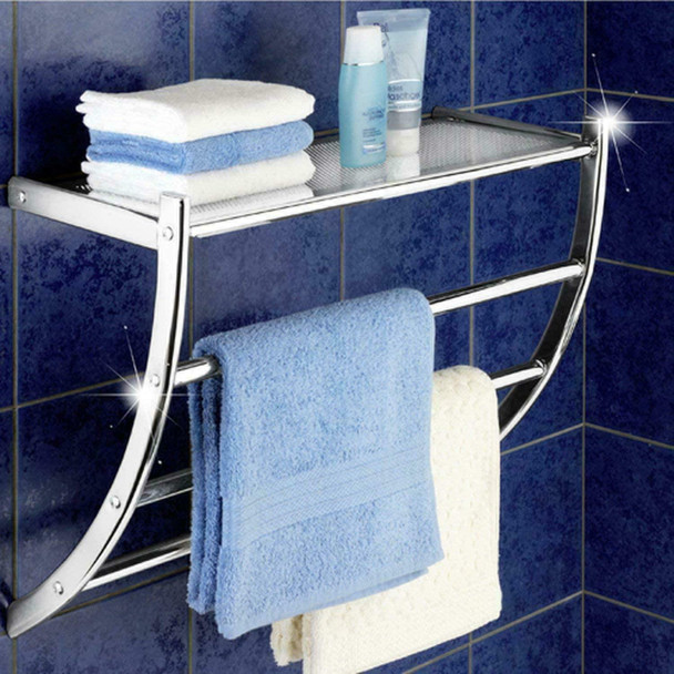 Wenko Exclusive Wall Rack Pescara-3 Towel Rails, 1 Shelf, Steel, Silver Shiny, 21.5 x 56 x 46 cm