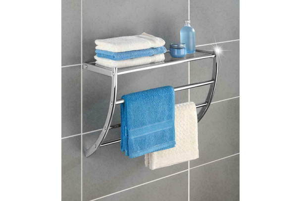 Wenko Exclusive Wall Rack Pescara-3 Towel Rails, 1 Shelf, Steel, Silver Shiny, 21.5 x 56 x 46 cm