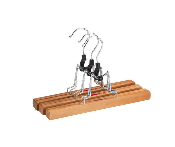 WENKO Clamping hanger Premium - set of 3, Wood, 25 x 16.5 x 2.2 cm, Brown