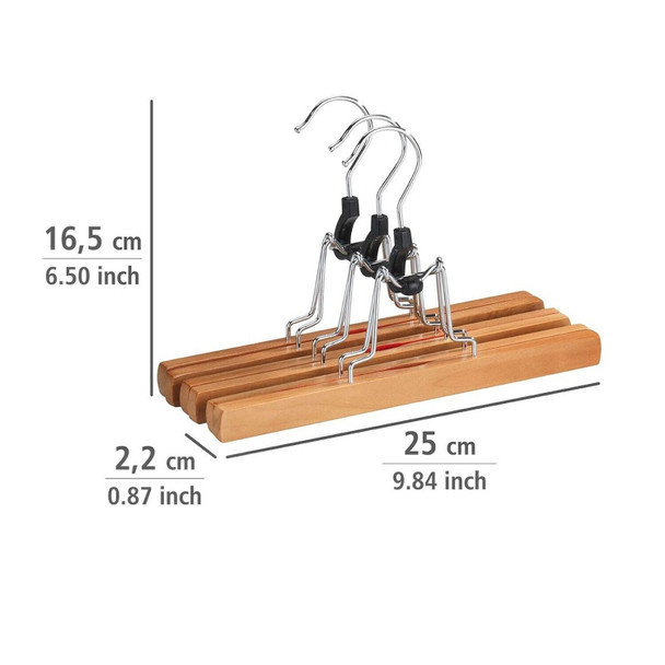 WENKO Clamping hanger Premium - set of 3, Wood, 25 x 16.5 x 2.2 cm, Brown