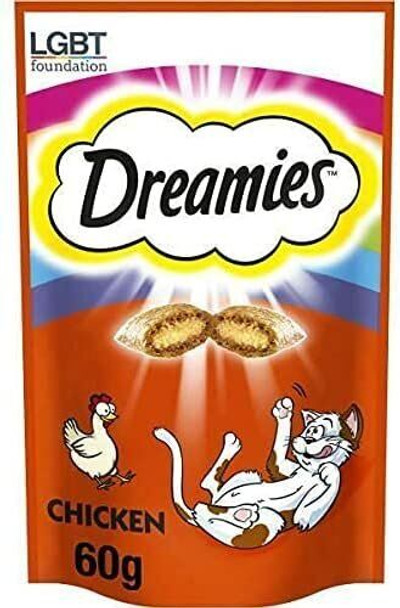 8 x Dreamies Chicken Cat Treat Biscuits Crunchy Filled Squares, 60g