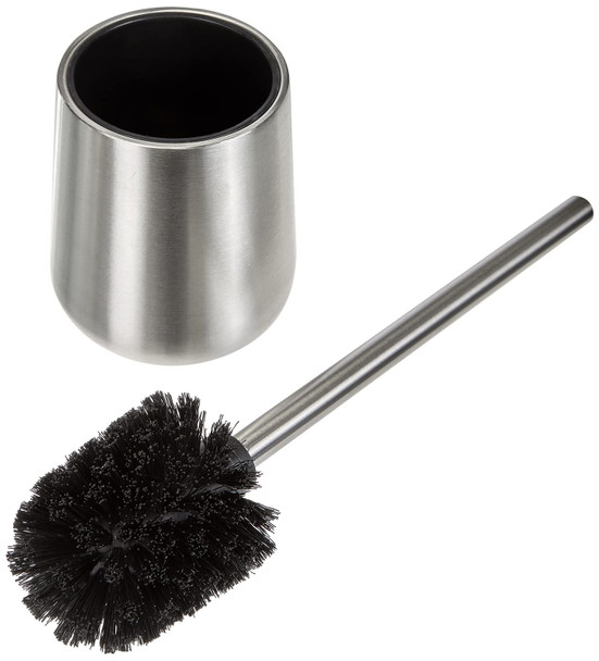 WENKO Solid-Toilet Brush Holder, Closed Shape, Stainless steel, Silver matt, 11 x 11 x 38 cm