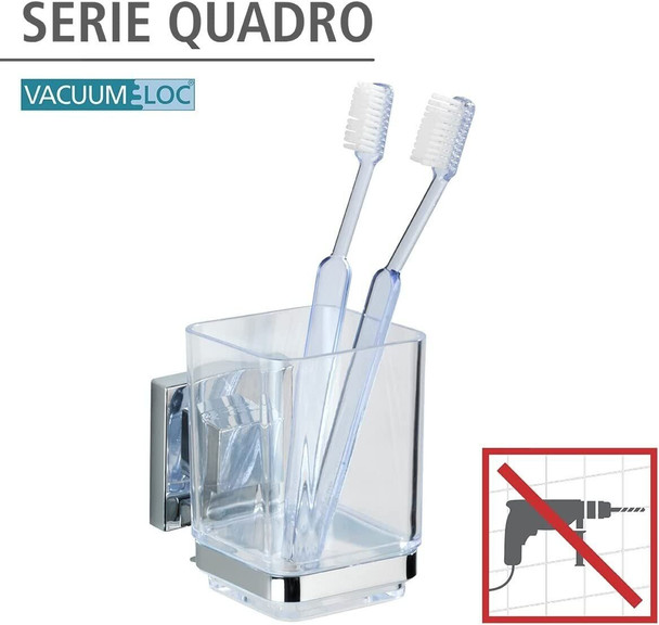 Wenko Quadro Toothbrush Tumbler Square with Vacuum-Loc Silver/Transparent