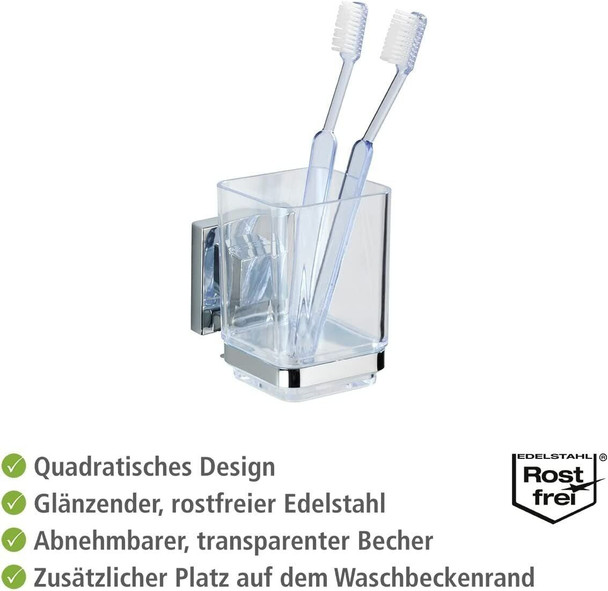 Wenko Quadro Toothbrush Tumbler Square with Vacuum-Loc Silver/Transparent