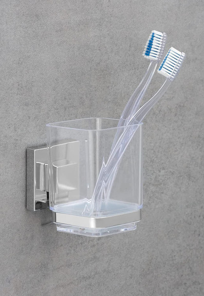 Wenko Quadro Toothbrush Tumbler Square with Vacuum-Loc Silver/Transparent