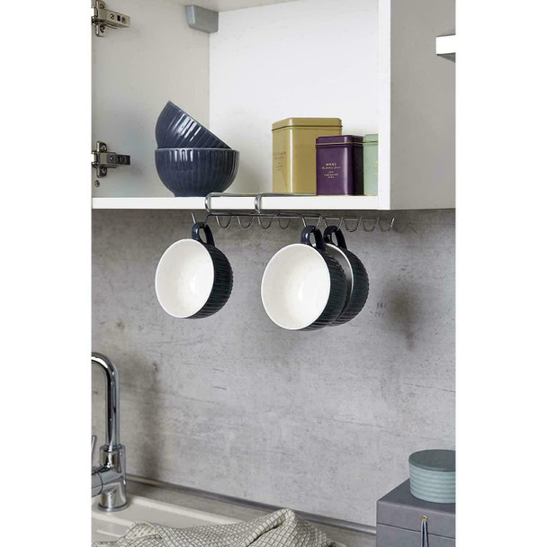 WENKO Colgador para tazas Interior armario cocina, Metal chrome plated, High-Gloss Silver