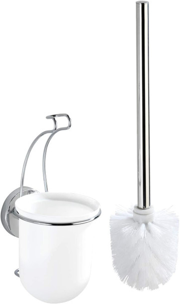 WENKO Vacuum-Loc Wall Toilet Brush Set Milazzo-Fixing Without Drilling, Steel, Silver Shiny, 12 x 10 x 36.5 cm