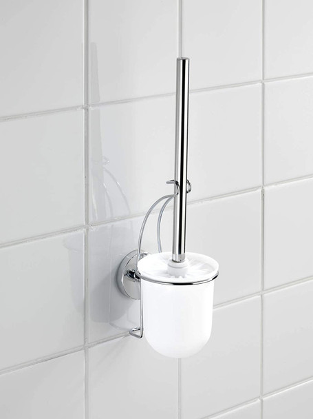 WENKO Vacuum-Loc Wall Toilet Brush Set Milazzo-Fixing Without Drilling, Steel, Silver Shiny, 12 x 10 x 36.5 cm