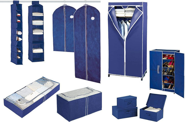 Wenko Small Breathable Fleece Storage Box Air S, 34 x 19 x 24 cm, Dark Blue