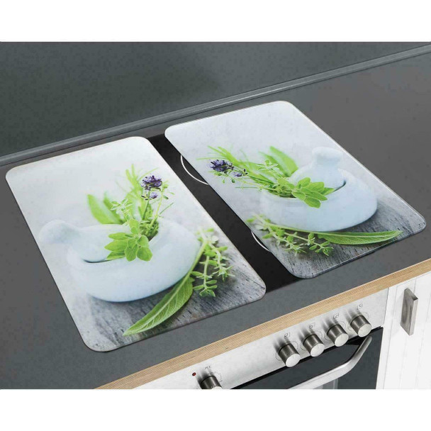 WENKO Universal Cover Plates Herb Garden-Set of 2, for All Types of cookers, Tempered glass, Multicoloured, 52 x 30 x 0.1 cm