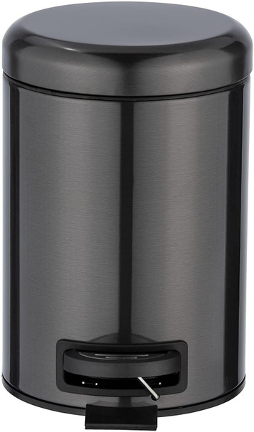 Wenko 3L Pedal Bin Leman Metallic Black Rust-proof Stainless Steel, 25 cm