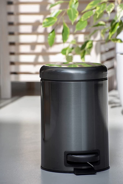 Wenko 3L Pedal Bin Leman Metallic Black Rust-proof Stainless Steel, 25 cm