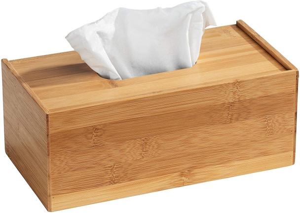 Wenko Terra Bamboo Tissue Organiser Box with 3 Compartments, Natural Brown