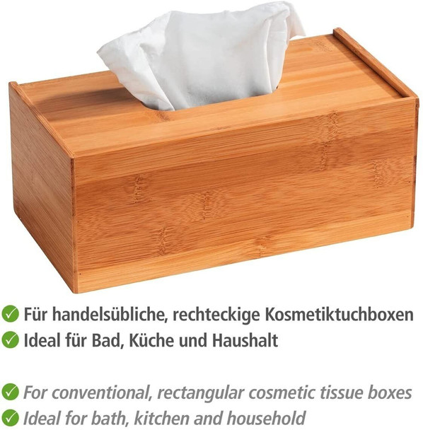 Wenko Terra Bamboo Tissue Organiser Box with 3 Compartments, Natural Brown